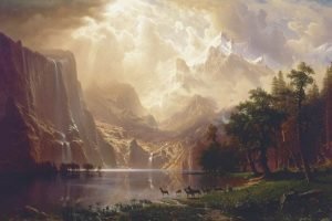 Among the Sierra Nevada Mountains Print Albert Bierstadt painting canvas art and framed poster