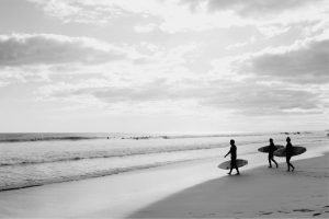 Black and White Three Surfer Picture poster print and canvas art