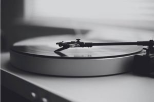 Black and White Vintage Vinyl Record Player poster and canvas wall art photography