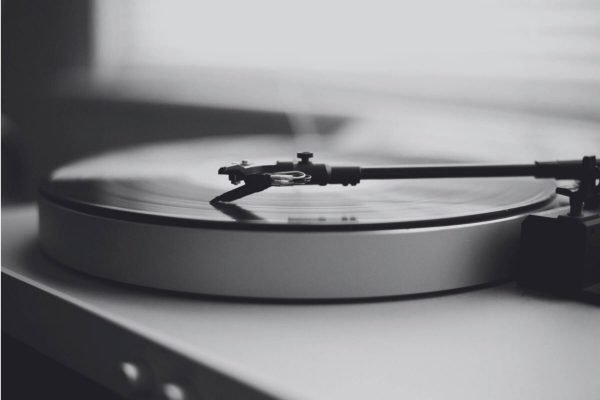 Black and White Vintage Vinyl Record Player poster and canvas wall art photography