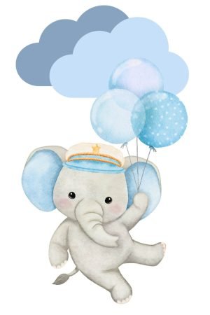 Blue and Grey Elephant For Nursery wall art canvas and framed poster print