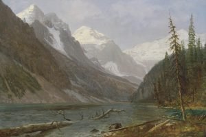 Canadian Rockies (Lake Louise) Albert Bierstadt landscape painting canvas wall art and framed poster print for sale