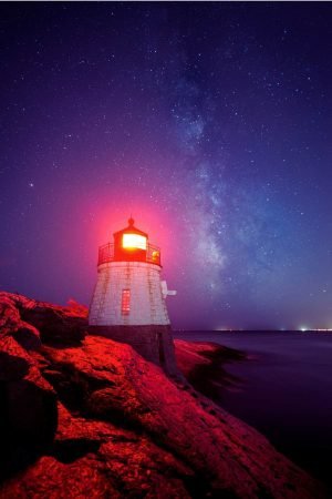 Newport, Rhode Island Castle Hill Lighthouse Milky Way Poster and framed canvas wall art