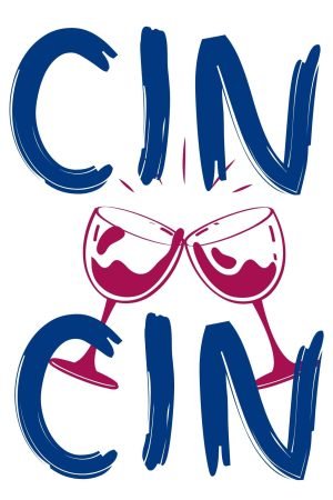 Cin Cin Poster Wine Glasses on White framed canvas wall art