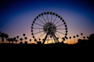 Coachella Ferris Wheel Poster print framed wall art with sunset landscape