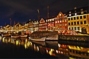 Copenhagen Night View photo poster print and framed canvas wall art