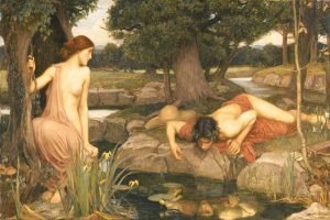 John William Waterhouse Echo and Narcissus painting print canvas wall art and framed poster