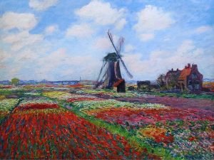Fields of Tulip with the Rijnsburg Windmill Claude Monet impressionist painting canvas prnt and framed posters