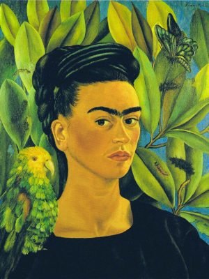 Frida Kahlo Self Portrait with Bonito Print framed poster and canvas wall art