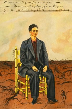 Frida Kahlo Self Portrait with Cropped Hair Print poster and framed canvas wall art