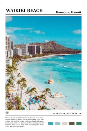 Hawaii Honolulu Waikiki Beach Travel Poster print framed wall art