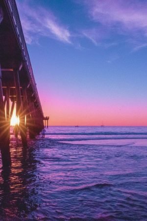 California Hermosa Beach Pier pink Sunset landscape Poster framed print and canvas wall art