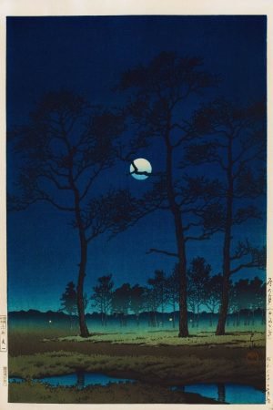 Kawase Hasui Winter Moon over Toyama Plain print poster and framed japanese woodblock canvas wall art