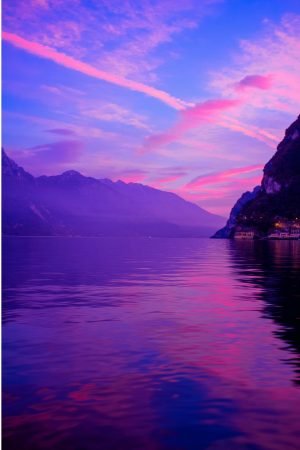 Lake Garda Pink Sunset Poster framed landscape canvas wall art