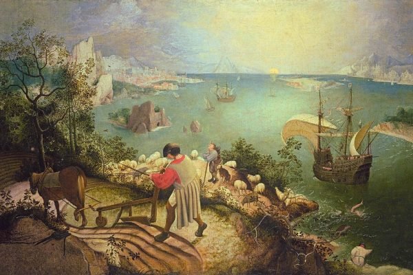 Pieter Bruegel Landscape With the Fall of Icarus painting canvas wall art and framed poster print for sale