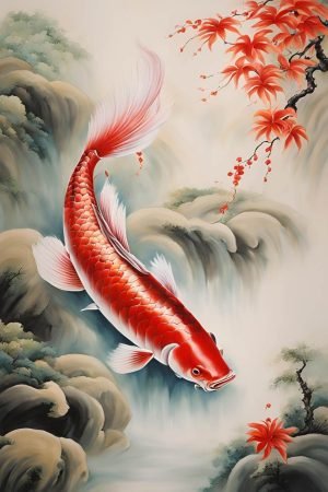 Lucky Arowana Fish Painting Feng Shui wall art canvas and ramed poster print