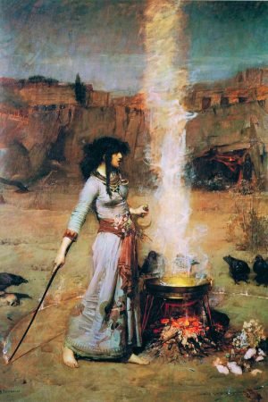 John William Waterhouse Magic Circle witch painting framed canvas wall art and poster print