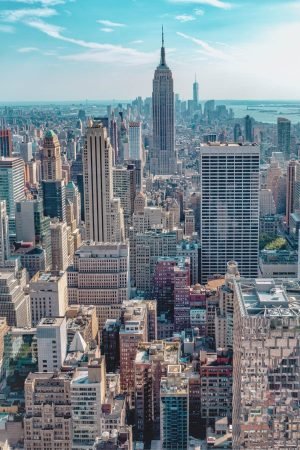 Manhattan Skyline Poster with Empire State framed canvas wall art print