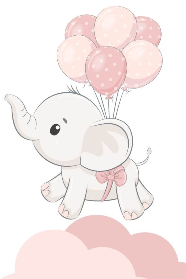 Pink Grey Elephant Nursery wall art canvas decor and framed poster print