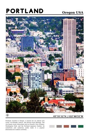 Portland Oregon Travel Poster framed cityscape wall art