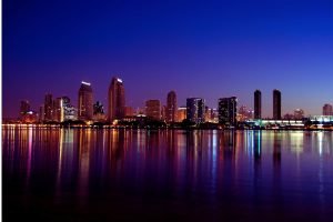 San Diego Downtown City Night Lights Poster and canvas wall art print