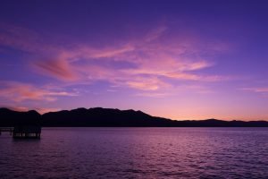 South Shore Lake Tahoe Pink Sunset Poster and framed landscape canvas wall art