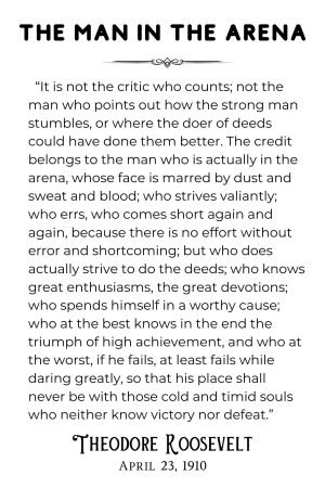 The Man in the Arena Wall Art Quote framed poster and canvas print