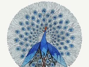 Vintage Blue Peacock Poster print and framed Peafowl painting canvas wall art