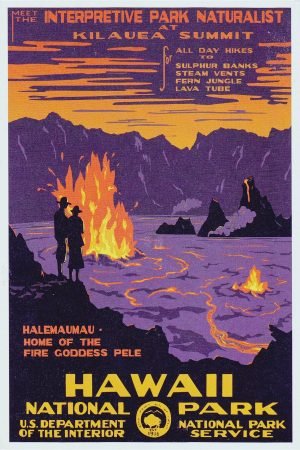 Vintage Hawaii Volcanoes National Park Poster print framed wpa travel canvas art