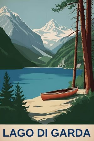 Vintage Lago Di Garda Poster and framed canvas art print