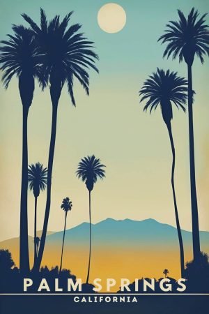 Vintage Palm Springs Travel Poster framed wall art and canvas print