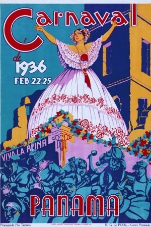 Vintage Panama Carnaval Travel Poster framed canvas wall art