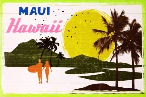 Vintage Surf Travel Poster Maui Hawaii Wall Art