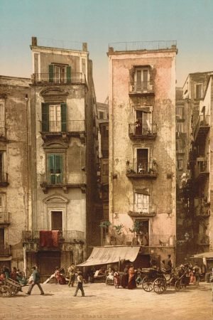 Vintage Two alleys in Santa Lucia Naples Italy Poster framed canvas wall art