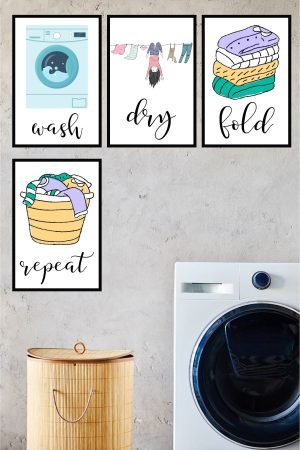 Wash Dry Fold Repeat Laundry room Sign wall art Set