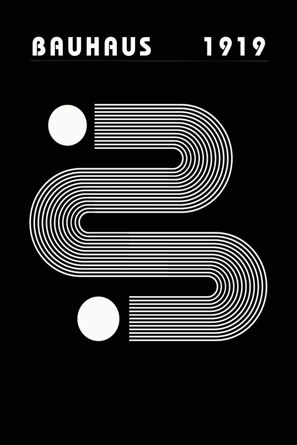 Bauhaus Black White Curvy Lines and Circles Poster