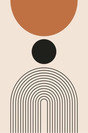 Boho Black and Orange Circles and Stripes Wall Art, Framed Poster and Canvas Print