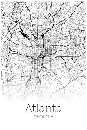 Black and White Atlanda Georgia Map Poster