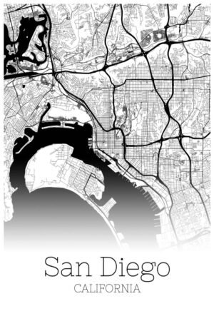 Black and White California San Diego City Map Poster