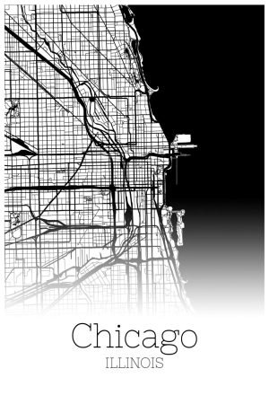 Black and White Chicago Illinois Map Poster