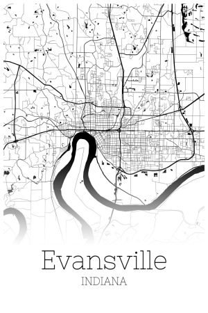 Black and White Evansville Indiana Map Poster