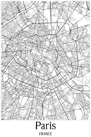 Black and White France Paris Map Poster