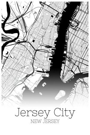 Black and White Jersey City New Jersey Map Poster