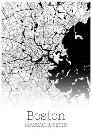 Black and White Massachusetts Boston Map Poster