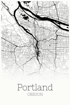 Black and White Oregon Portland City Map Poster