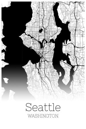 Black and White Seattle Washington Map Poster