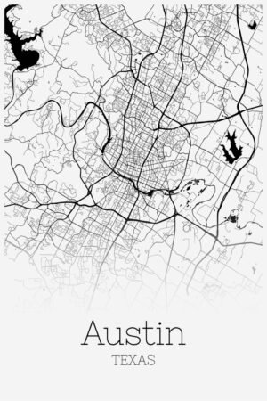 Black and White Texas Austin City Map Poster