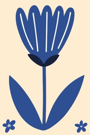 Blue Scandi Flower and Petals Wall Art, Framed Poster and Canvas Print