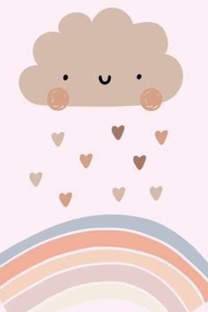 Boho Cloud and Rainbow with Soft Pastel Colors Wall Art for nursery wall decor