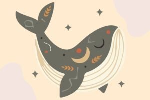 Boho Cute Whale for Nursery Wall Decor, Framed Poster and Canvas Print